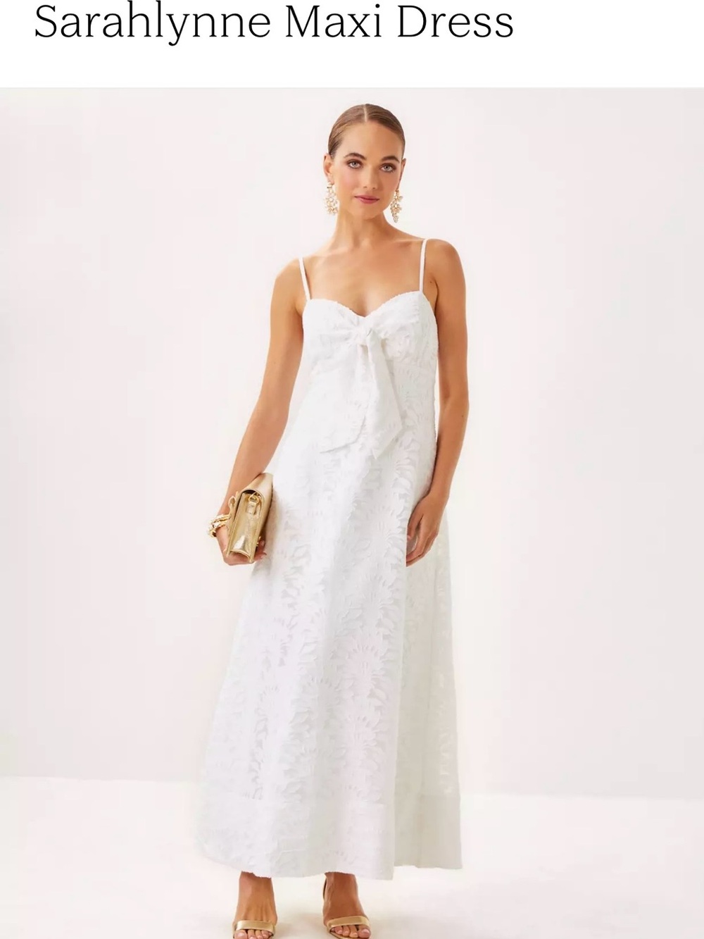 Lilly Pulitzer White Lace Maxi Dress with Front Bow Detail